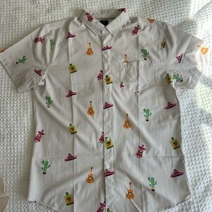 Men's White Short-Sleeve Printed Button-Up Shirt